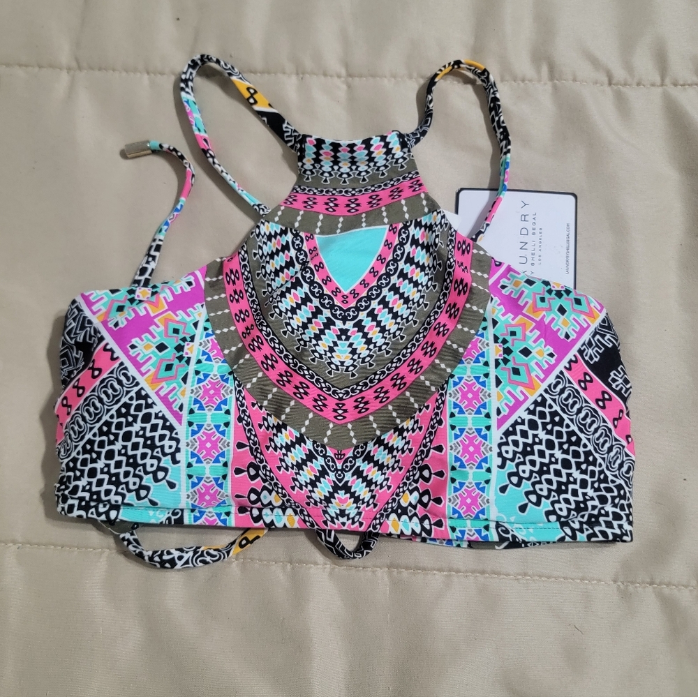 NWT Laundry by Shelli Segal Printed High-neck Bikini Top - Size XS